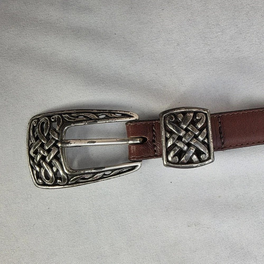 Vintage Brighton Belt Leather Brown 1995 Celtic Buckle 35007 Small 26-28